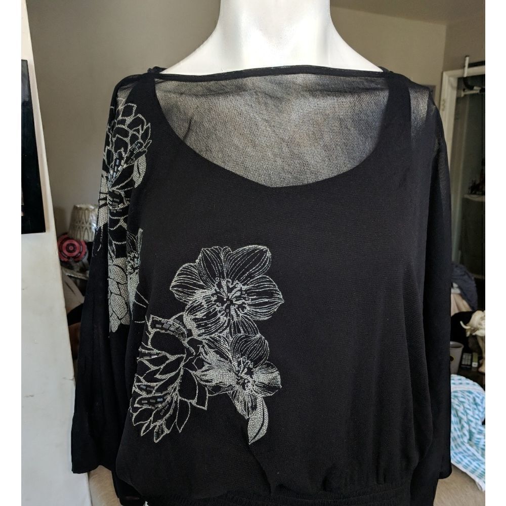 New York & Company Long Sleeve Sheer Blouse